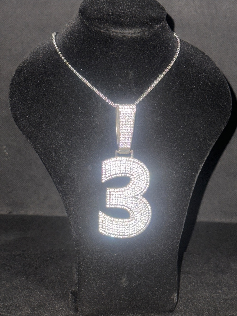 Silver Crystal Number 3 Pendant Necklace